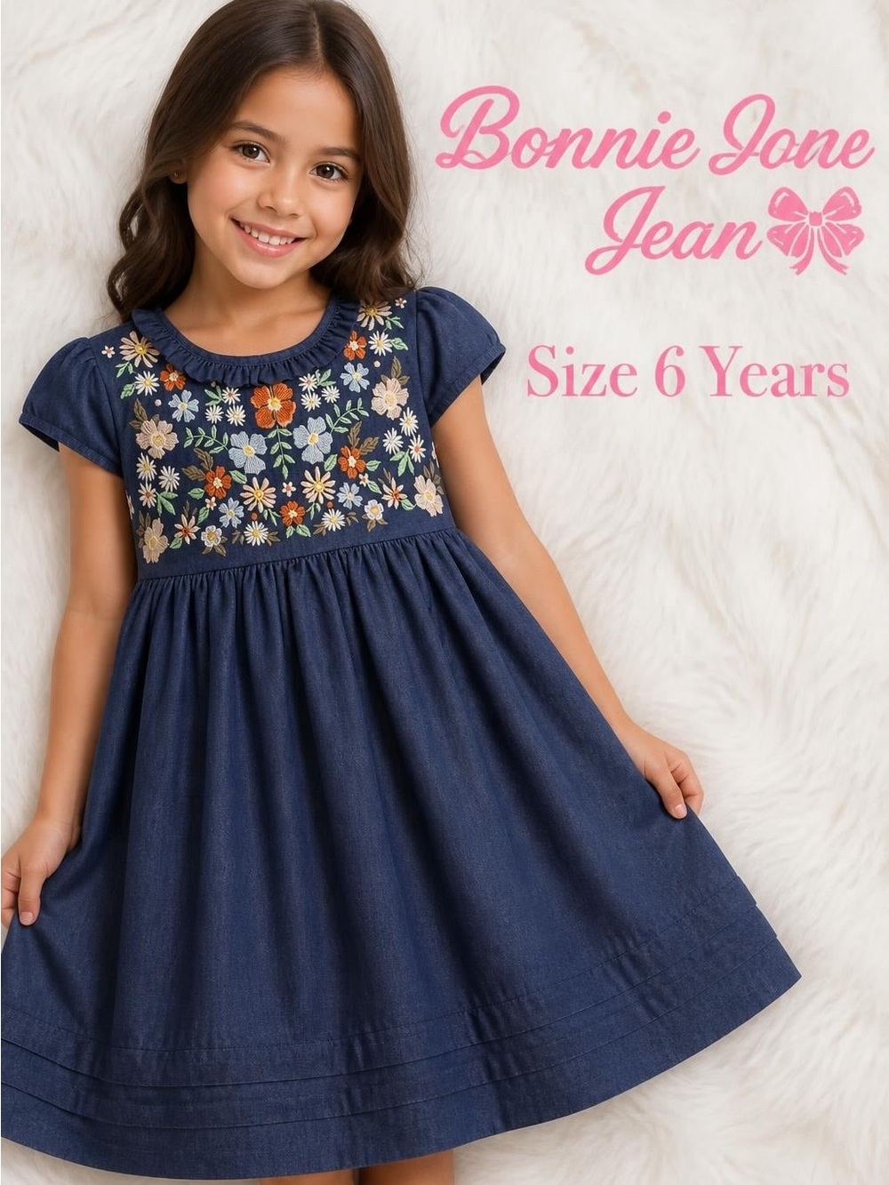 Bonnie Jean Navy Floral Embroidered Casual Dress Size 6 New condition